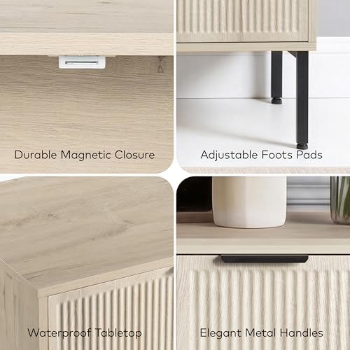 Modern Buffet Sideboard Cabinet with Storage, Fluted Coffee Bar with 3 Doors and Adjustable Shelves, Wood Console Cabinet for Dining Room, Kitchen, Living Room, Entryway