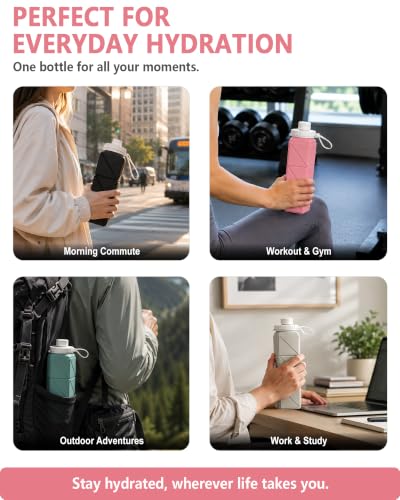 BEAUTAIL Collapsible Water Bottles 21oz/610mL, Silicone Travel Water Bottle | BPA Free, Leakproof & Reusable, Foldable Water Bottle for Traveling, Hiking, Cycling, Gym, School, Sports, Outdoor, 3-Pack - color: Blue+Pink+Starlight