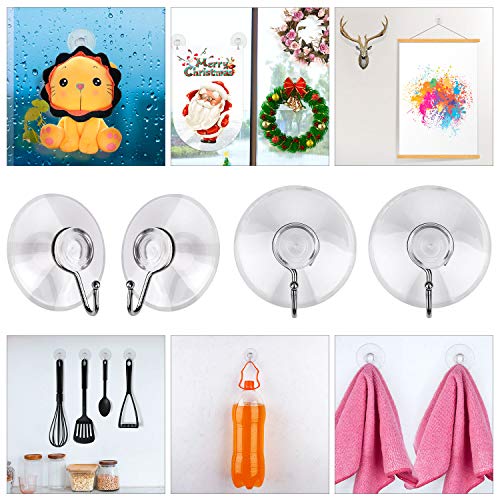 40 Packs Suction Cup Hooks, 1.77 Inches Universal Clear PVC Suction Cups for Shower Removable Window Suction Cups with Hooks for Kitchen Bathroom, Wall, Glass