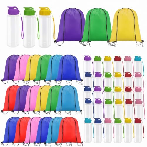 20 Sets 17oz Water Bottles Bulk and Drawstring Backpacks, Neon - color: Neon
