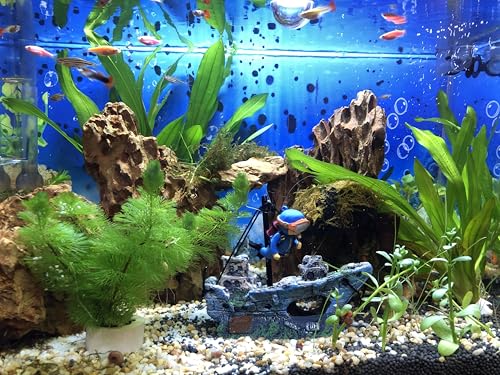Aquarium Shipwreck Decoration + Little Diver Floating Fish Tank Decoration, Fish Tank Ornaments