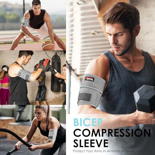 FEATOL Bicep Tendonitis Brace, Upper Arm Compression Sleeve Support Bands - color: Gray, size: Medium