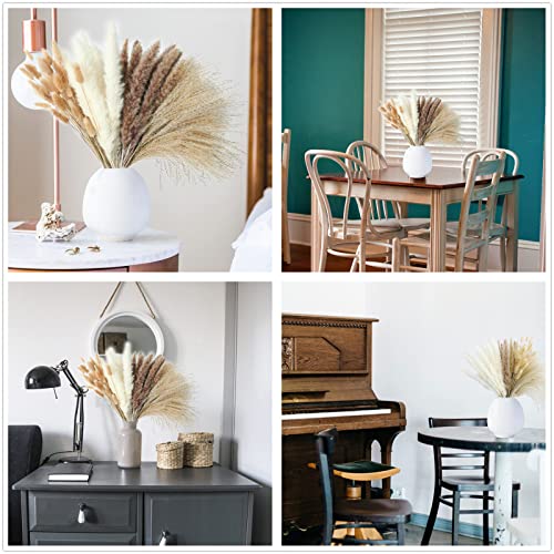Dried Pampas Grass Decor, 100 Stems Pampas Grass Contains Bunny Tails Dried Flowers, Reed Grass Bouquet for Wedding Boho Flowers Home Table Decor, Rustic Farmhouse Party (17", White and Brown) - size: 100PCS