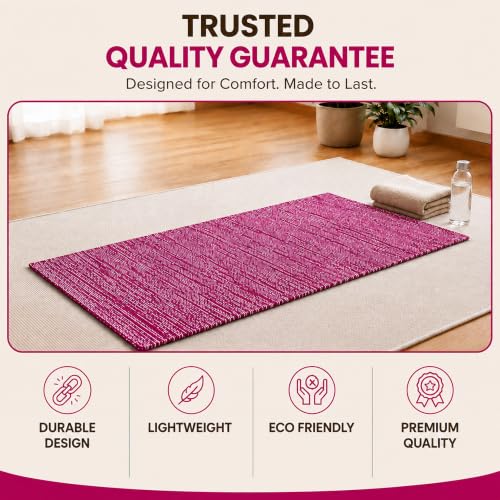 LFH Home Handmade Cotton Yoga Mat Cotton Rug picnic mat For Exercise, Workout, Fitness - Perfect Heavy Quality Eco Friendly Natural Cotton Woven Reversible Yoga Mats for Men & Women - 72x26 Inch. - color: Magenta
