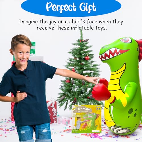 47 Inch - Inflatable Punching Bag for Kids - Dinosaur Bop Bag Toy with Fast Bounce Back Action - Durable Punching Toy for Age 3-14 - Fill Base with Water or Sand for Stability
