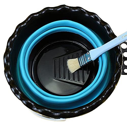 Foldable Artist Brush Washer, Collapsible Bucket Silicone Multi-Use Bucket Brush Cleaning Basin with Brush Holder Rest Place and Handle Bar for Travel on-The-go Painting