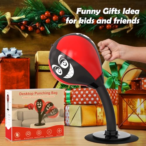 HZG Desktop Punching Bag, Stress Buster with Suction Cup for Office Table and Counters, Heavy Duty Stress Relief Ball, Desk Boxing Punch Ball, Funny Toys for Kids Coworkers and Friends - color: red