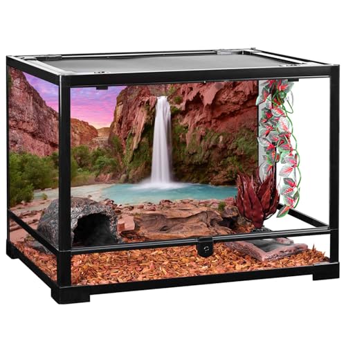 AWERT 60x24 inches Reptile Habitat Background Sunset Mountain Waterfall Terrarium Background - size: 60x24in/150x60cm