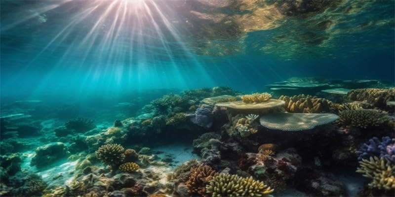 72x24inches Aquarium Background Under The Sea Sunlight Scenery Coral Reef Backdrop Terrarium Background Underwater Fish Tank Decoration Vinyl Background - size: 72x24in