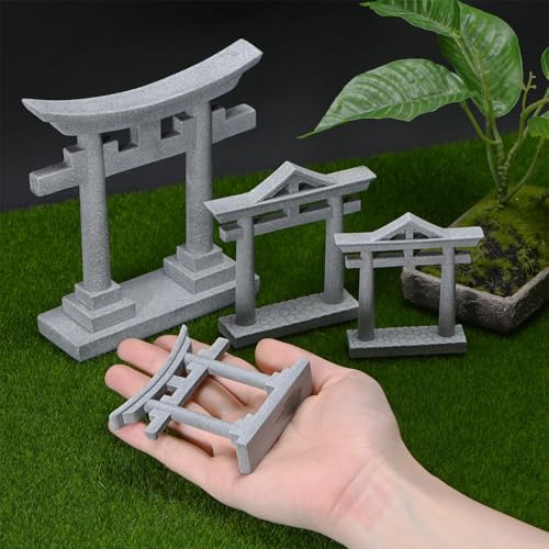 M METERXITY 3.7" H Miniature Torii Gate Ornaments with Plaque, Mini Chinese Gate Models Decorative Japanese Sandstone Tiny Home Landscape Accessories for Aquarium/Fish Tank/Garden Decor