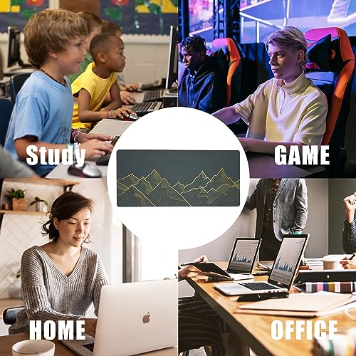 Mountain Line Art Large Gaming Mouse Pad,Waterproof Desk Mat for Desktop,Non-Slip Rubber Base Mousepad with Stitched Edges for Laptop Office and Home 35.4X15.7 Inch - color: Mountain Line Art