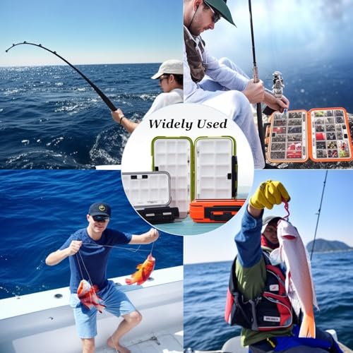 Small Tackle Box Organizer 3 Pack, Mini Portable Waterproof Fishing Lure Boxes with Removable Dividers, Double-Sided Plastic Storage Containers Terminal Fishing Tackle Box Organizer(Green,Orange,Gray)