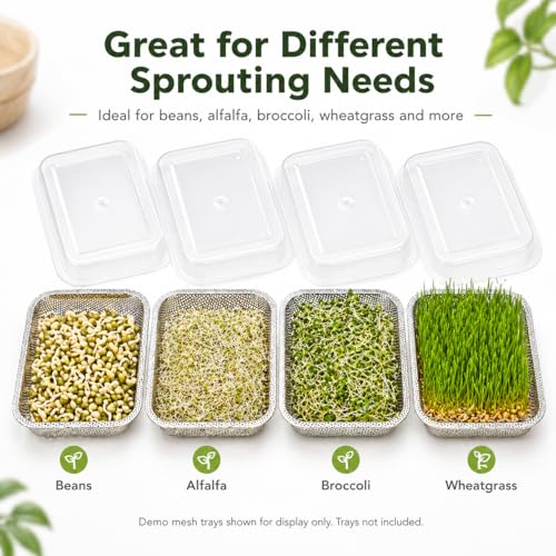 Sprouts Growing Acrylic lid for 2-Tier 10.4 inch Trays, Microgreens Growing lid, Seed Sprouting Sprouts for Beans Alfalfa Broccoli Wheat Grass - size: 10.7"L × 7.87"W × 2.17"H Lid