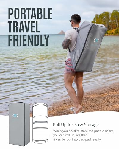 11'6"x35" Inflatable Paddle Board for Adults, Extra Wide Stable SUP | Stand Up Paddleboard, Non-slip EVA Deck, Complete Accessories, Unique Center Fin, for All Skill Levels Paddling On Any Water - color: Brown Wood Seat