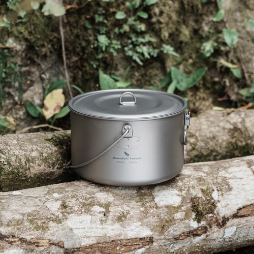 Boundless Voyage Titanium Hanging Pot for Outdoor Camping Backpacking Hiking Ultralight Portable Cooking Pot Camp Kitchen Cookware 1300ML/1950ML/2900ML - color: 1950ml (65 fl oz)