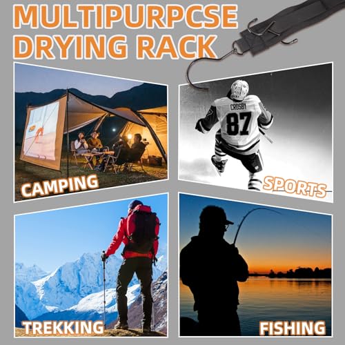 Hockey Hanger Portable Hanging Dryig Rack Hockey Gifts for Home and Outdoor Using in Ice Hockey Skating Football Camping Fishing 5 Hooks (Black-10hooks) - color: Black-10hooks