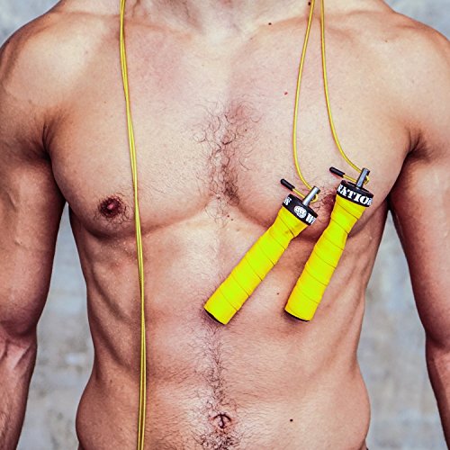 WOD Nation Attack Speed Jump Rope : Adjustable Jumping Ropes : Unique Two Cable Skipping Workout System : One Thick and One Light 11 Foot Cable : Perfect for Double Unders : Men and Women - color: Yellow
