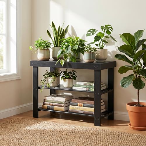 Bamboo Shoe Bench, 3-Tier Shoe Organizer Holds Up to 286 lb, Entryway Bench with Shoe Storage Suitable for Closet & Living Room, 11.22 x 27.56 x 17.91, Sleek Black - color: Sleek Black