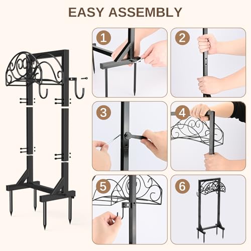 Freestanding Garden Hose Stand, Heavy Duty Water Hose Holder with Tool Hooks, 4 Anchoring Spikes, 150 ft Storage for Yard & Lawn - style: Vine