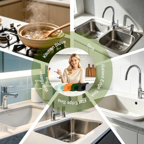Sink Splash Guard, 19.29" Kitchen Water Protector with Self-Adhesive Silicone, Dishwasher Safe Silicone for Sink, Countertop & Bathroom(Orange)