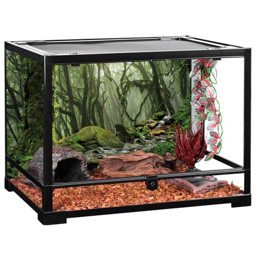 AWERT Foggy Forest Terrarium Background Stream Green Huge Tree Reptile Habitat Background Tropical Rainforest Aquarium Background 72x18 inches Durable Polyester Background
