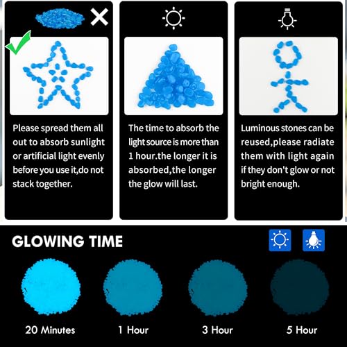 4000pcs 5-8mm Bule Glowing Pebbles Glow Pebbles Aquarium Rocks Glow in The Dark Decorative Stones for Walkways Driveway Yard Grass Fish Tank Plant Pots - size: 4000, style: Blue