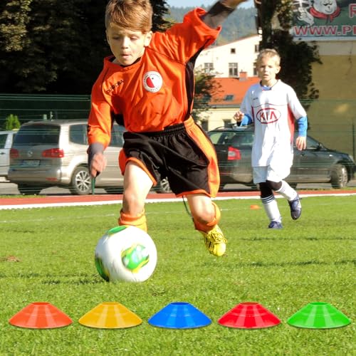 100 Pack Soccer Cones with Carry Strap, Agility Disc Cones, Field Markers