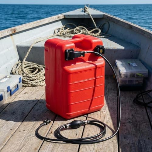 Portable Boat Tank 6 Gal, Outboard Marine Tank with 9.8ft Hose & Level Gauge - color: Red, size: 6 Gallon
