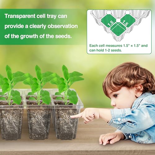 10 Packs Seed Starter Tray with Elevated Lid, 120 Cells Thicken Seed Starting Trays Kit with Adjustable Humidity Vent, Clear Cell Tray and Heightened Lids for Greenhouse & Gardens, Green - color: Green, size: 10 Packs, NO light