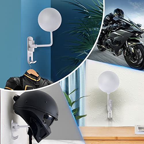 Kikerike Motorcycle Helmet Rack Wall Mount 180 Degree Rotation Metal Armet Holder Bicycle Burgonet Display Hanger Stand with 2 Hooks for Bike Baseball Rugby Helmet - White, 1 Pcs - color: White(1PCS)