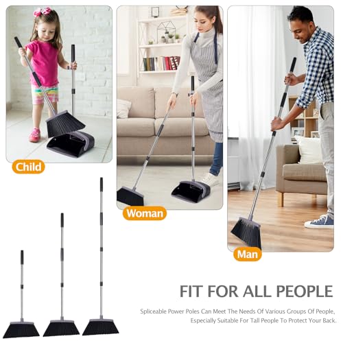 Broom and Dustpan Set, Dustpans with Broom Combo for Home, Heavy Dust Broom and Dustpan Combo, Long Handle Dust Pan and Broom Set for Kitchen, Office, Pet Hair, Charcoal Color, Pack of 1 - color: Charcoal Black