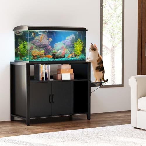 GDLF 40 Gallon Breeder Tank Stand,40–50 Gallon Fish Tank Stand with Hidden Cat Litter Box Cabinet and Cat Perch,36.6"x18.9"Tabletop, 660 LBS Capacity - size: 40-50 gallon