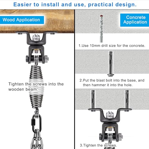 BeneLabel Heavy Bag Ceiling Mount with Spring & Chains 360° Rotation Punching Bag Ceiling Hanger with Bearings Boxing Bags Holder Hardware with 2 Wood Screws and 2 Expansion Screws - color: Hanger With Oval Spring & Chains (220 Lbs Capacity)