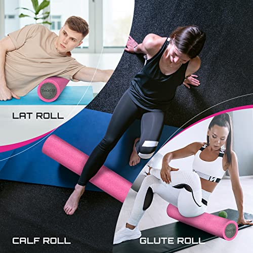 Yes4All Medium Firm Two-Layer PE Foam Roller for Yoga & Pilates - color: 18 Inches - Pink/Grey