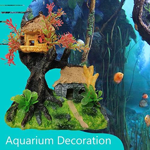 4PCS Aquarium Decoration, Fish Tank Artificial Resin Castle Ornaments, Betta Tank Landscape Decorations with Plastic Plants for Shrimp Fish Climbing Hiding - style: Country Rustic