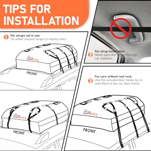 Asinking Car Roof Bag Rooftop top Cargo Carrier Bag 15 Cubic feet Waterproof for All Cars with/Without Rack, Includes Anti-Slip Mat, 10 Reinforced Straps, 6 Door Hooks, Luggage Lock - size: 15 Cubic Feet
