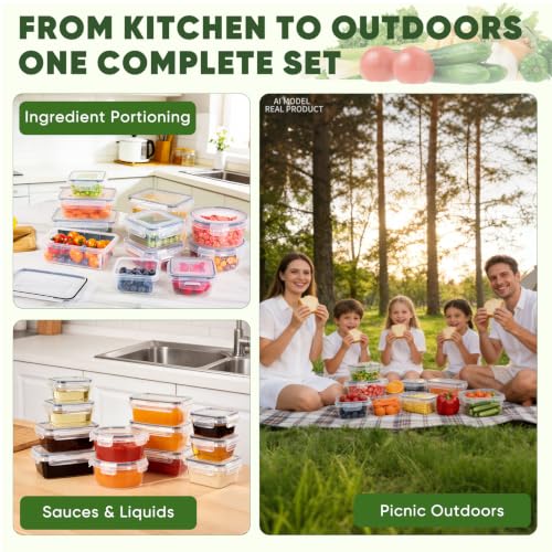 24-Piece Food Storage Containers, Leakproof Airtight | BPA-Free, PVC-Free, Food-Grade Plastic, 12 Containers + 12 Lids, Reusable, Microwave Safe, Dishwasher Safe, Meal Prep