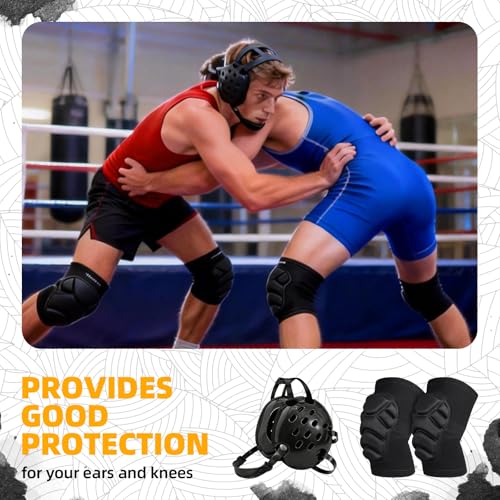 Wrestling Protective Gear Set for Youth & Adults – Adjustable Headgear with Knee Pads, 11 Hole Design for Breathable and Shock-Absorbent, Includes Carry Bag for Convenience - size: Large