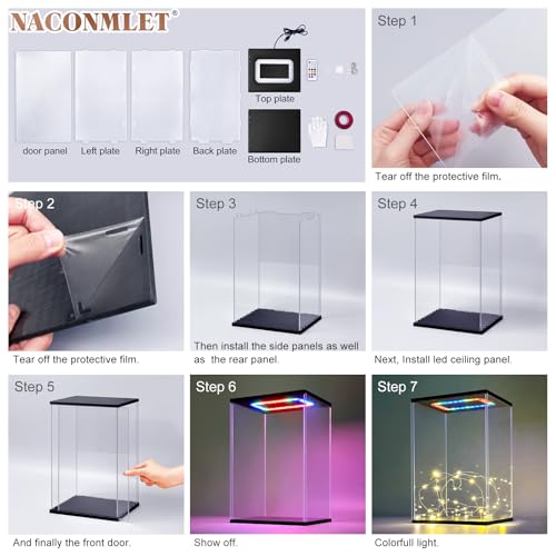 Boxing Glove Display Case with Lights, Clear Acrylic Showcase with Black Base & Holder for Single Glove, Full Size UV Protection Souvenirs & Collectibles Box, Ideal Gift for Boxing Fans