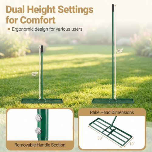 COSTWAY 30x10 Inch Lawn Leveling Rake, Soil Sand Dirt Leveling Tool, Ground Leveler for Yard, Landscape, Garden, Pasture (Green, 30"x10") - color: Green