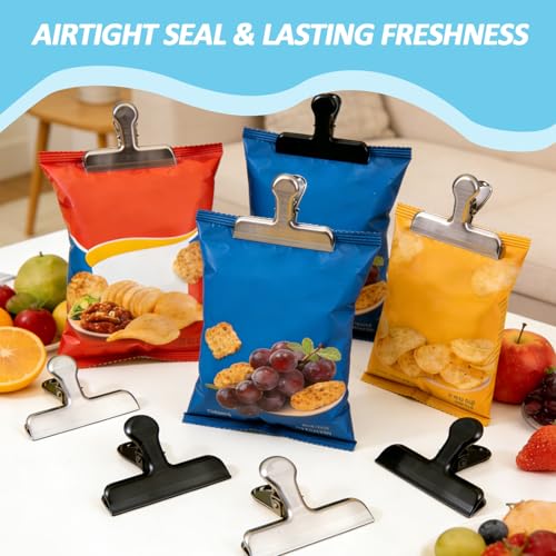 7cm Airtight Metal Chip Clips Set of 8, Rust-Proof Kitchen Bag Clips for Food Preservation, Secure Snack Clip with Wide Jaw for Thick Bags, Heavy Duty Clamps