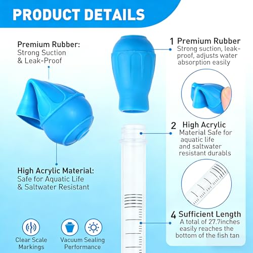 27.7IN Extra Long Blue Turkey Baster for Aquarium, 50ml Fish Tank Cleaning Siphon Aquarium Water Changer, Aquarium Waste Remover