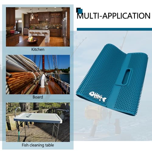 NonSlip Fish Fillet Mat for Filleting, Cutting, Cleaning Heavy Duty Rollable Fish Bait Cutting Board No Need Fish Grippers Large Size Fish Cleaning Mat (14 * 28”, Green) - color: Green, size: 28"L x 14"W