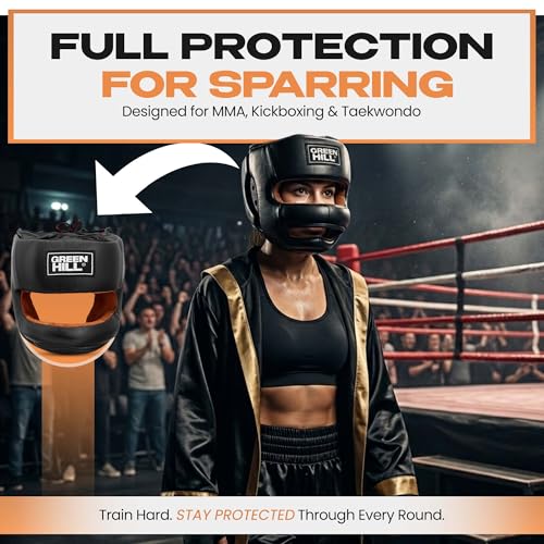 Green Hill Professional Boxing Headgear for Men & Women | Designed for boxing, MMA and Muay Thai with durable leather, protective padding and a secure fit for sparring. - size: Medium