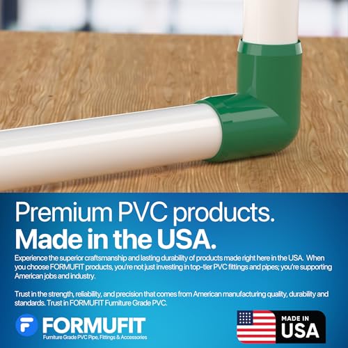 1/2” 90 Degree Elbow Furniture Grade PVC Fitting in Green, Made in USA, UV-Resistant, Impact-Proof, 0.840” Actual Socket Diameter (Pack of 10) - F01290E-GR-10 - color: Green