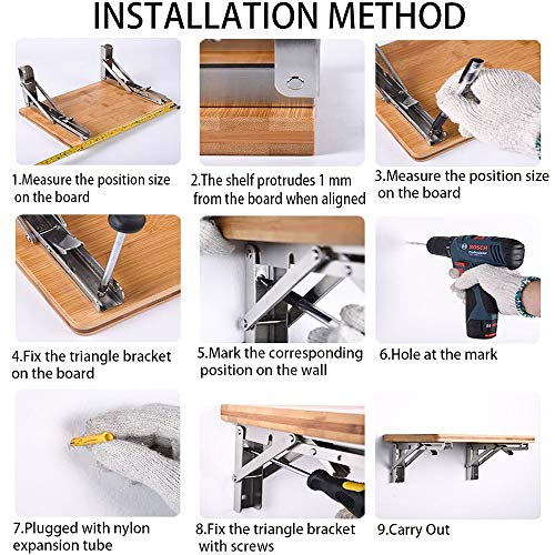 Storystore Folding Shelf Brackets - 16 Inch Heavy Duty Stainless Steel Collapsible Shelf Bracket for Bench Table, Space Saving DIY Bracket, Max Load: 550lb (2 PCS) - size: 16 Inch