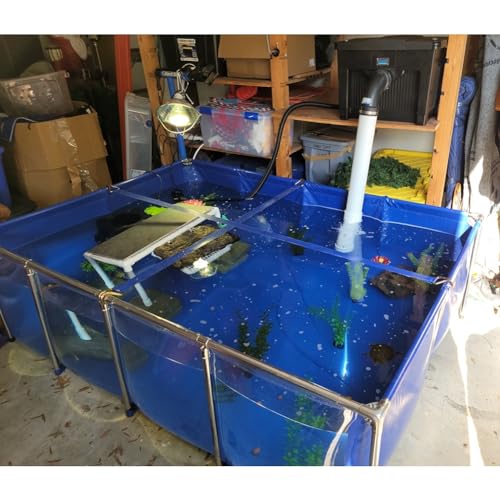 PVC Canvas & Steel Pipe Frame, Large Aquarium Pool Pond for Fish & Aquatic Pets, Transparent Viewing Window Panel, Easily Assembled(140x140x71cm)