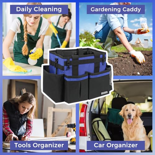 Compact Wearable Cleaning Caddy, Small Supplies Organizer with Handle & Shoulder Straps for Housekeepers, Under Sink & Car Cleaning Tool Organizer Bag (Blue) - color: Blue
