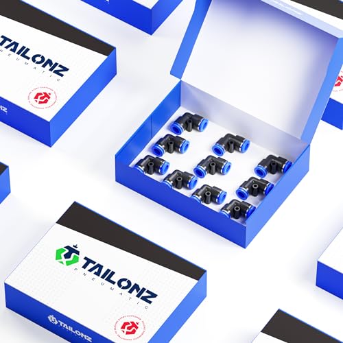 TAILONZ PNEUMATIC Blue Elbow 1/4 inch Tube OD 90 Push to Connect Tube Fittings Push Lock PV-1/4 (Pack of 10) - color: Blue-Elbow, size: 1/4"OD 10PCS