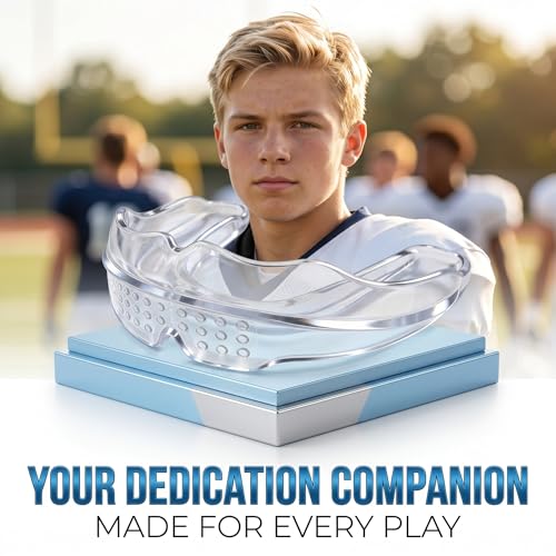 IPAME Mouth Guard for Sports - Silicone Upper & Lower Teeth Protection - Football, Lacrosse, Hockey, Baseball - Fit for Youth and Teens (Transparent)
